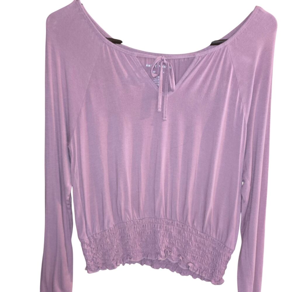 American Eagle Outfitters Pink Tie Front Long Sleeve Blouse
